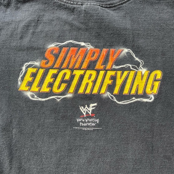 VTG Y2K 2000 WWF THE ROCK DWAYNE JOHNSON SIMPLY ELECTRIFYING T-SHIRT YOUTH Sz L - Picture 6 of 6
